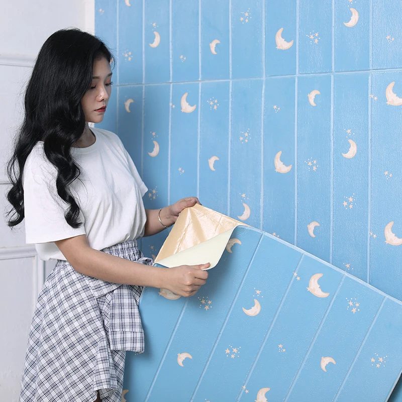 10Pcs 3D Wallpaper Self Adhesive Wood Grain Wall Sticker Soft Package Kindergarten Walls Decoration Waterproof Foam | Обустройство