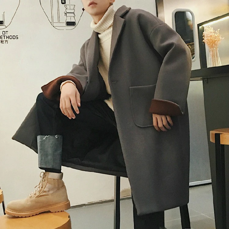 Fashion Men Thick Warm Blend Coat Woolen Overcoat Autumn Winter Loose Windbreaker Jacket Boys Grey Oversized Long Wool Coat XXL Fashion Men Thick Warm Blend Coat Woolen Overcoat Autumn Winter Loose Windbreaker Jacket Boys Grey Oversized Long Wool Coat XXL
