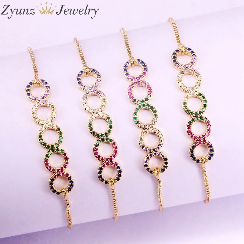 5 шт., Красивый Мульти CZ микро проложить круг бар регулируемая цепь кубического циркония кристалл браслет для женщин Девушка