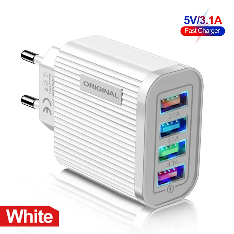 Power Adapter Phone Charger 4 Port USB Fast For Iphone Samsung Huawei Xiaomi 5V 3A Quick Charging