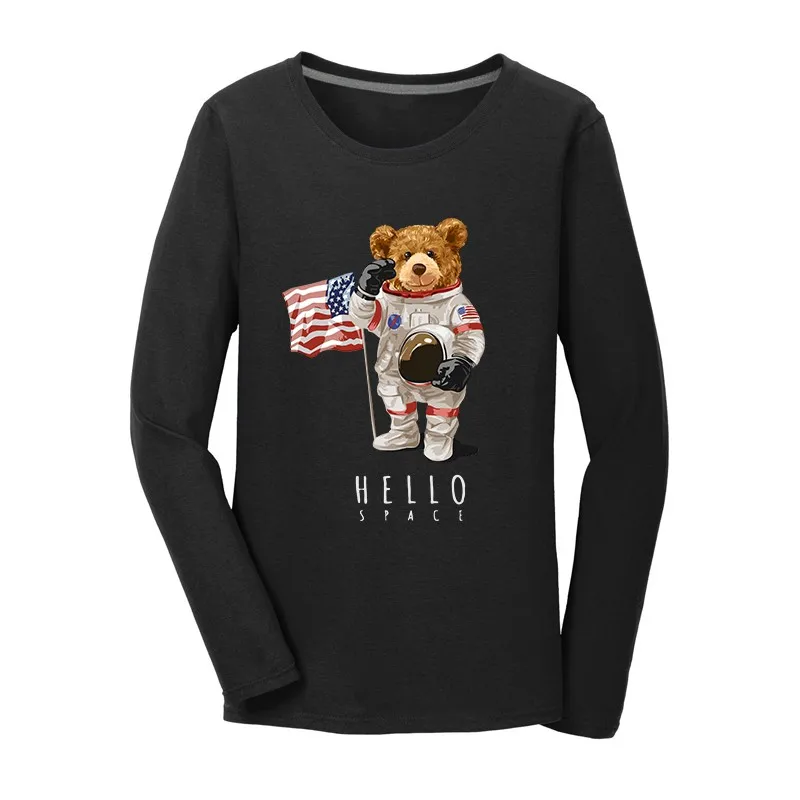 

Astronaut Bear Pullover Print Long-sleeved Hoodie Women 2021 Winter 100% Pure Cotton Casual Super Dalian Hoodie Ladies Sweater