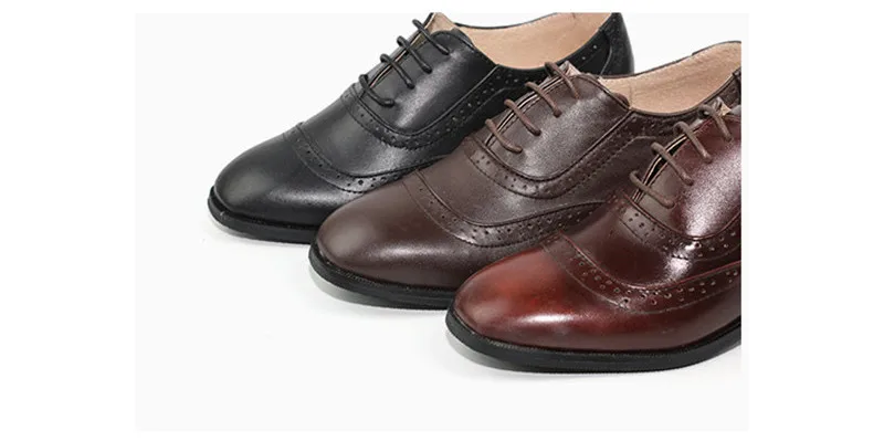 Handmade Big Size 32-42 Women Oxfords Shoes Vintage Genuine Leather Brogues Oxford Shoes For Woman British Carved Ladies Oxfords (19)