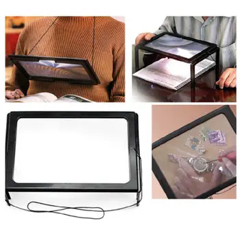 

3X Magnifying Glass with Stand Large Full Page Magnifier 4 LEDs Lighted Loupe 95AA