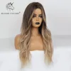 Pelucas de pelo sintético Rubio unicornio largo ondulado degradado marrón para mujer, Cosplay Natural, pelucas de pelo sintético con parte media, fibra resistente al calor ► Foto 2/6