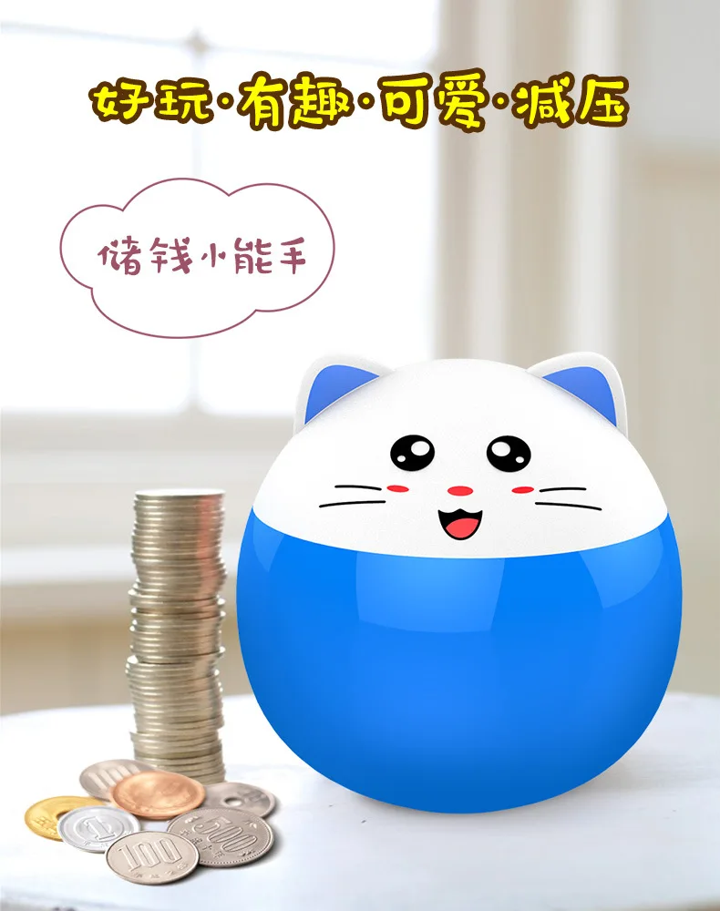 Creative CHILDREN'S Cartoon Coin Bank Cute Cat Small Night Lamp Plastic Piggy Bank Relaxation Drop-resistant Gift Savings Bank