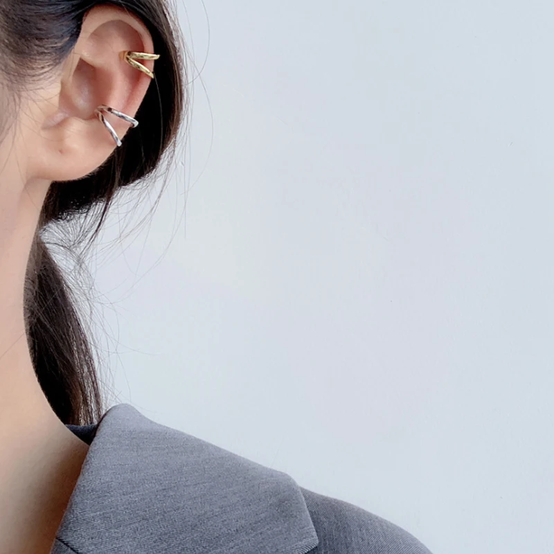 Ear Clip Earrings Clip Earrings Ear Clip Ear Accessories 1PC INS Style Simple S925 Sterling Silver Double-Layer Open Geometric Ear Clip Without Pierced Silver 925 Jewelry