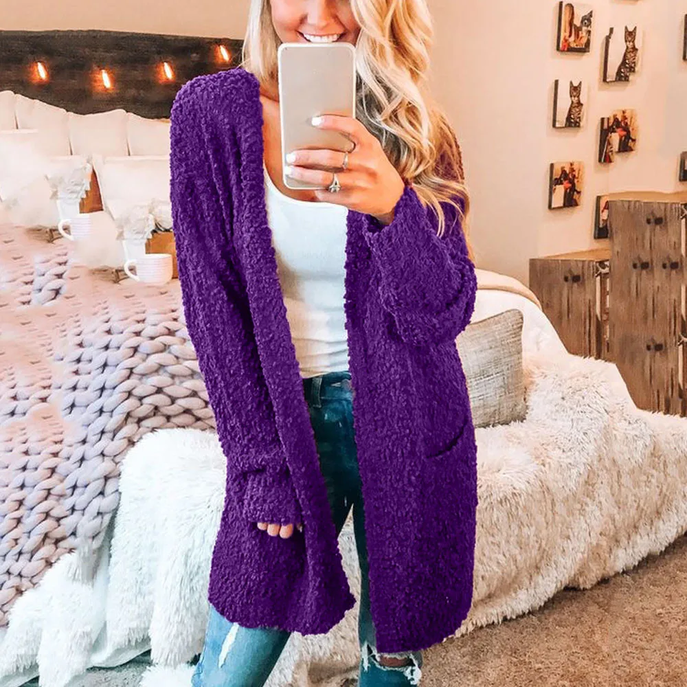 

Women Loose Winter Warm Wool Pockets Cardigan Oversized Outwear Streetwear Elasticity Elegant Knitted Warm Sweater