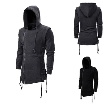 

Assassin's creed sweater coat dark tie hooded loose hooded hoodie with side tie crossed dark gray black hoodies