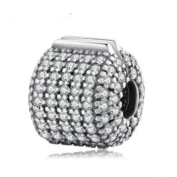 

Fit Original Pandoras 925 Sterling Silver MOMENTS Pave charm Crystal Clips Lock Beads Stopper Women DIY Bracelet bangles Jewelry