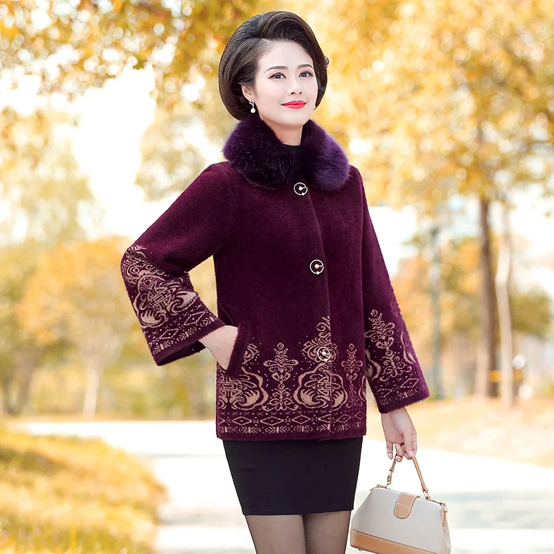 

Middle-aged Mom Winter Mink Cashmere Coat-Style Short Thick Cardigan Middle-aged Women's Woolen Topwear 40-Year-Old 50