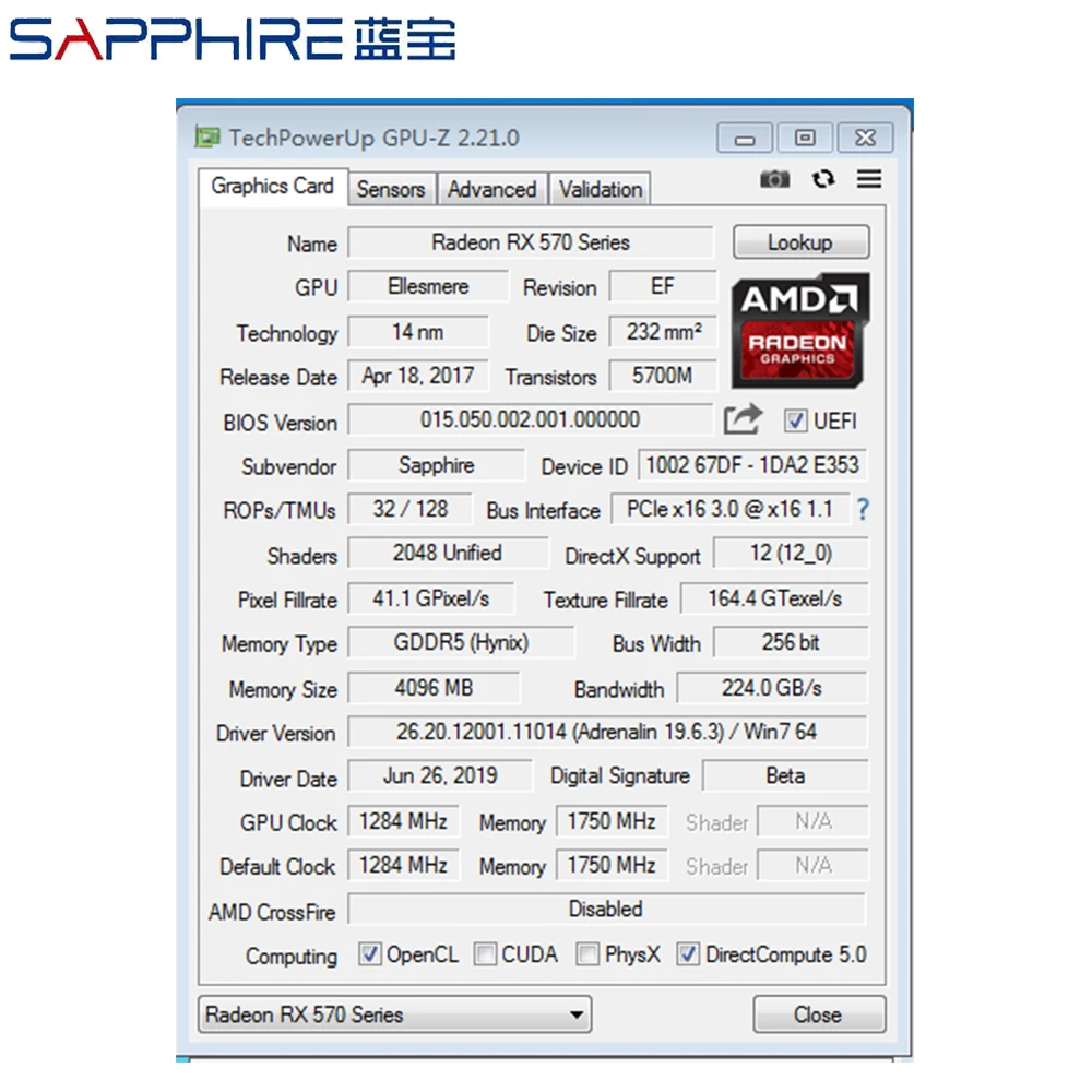  SAPPHIRE Graphics Cards AMD Radeon RX 570 4GB Gaming PC Video Card RX570 4GB GDDR5 256bit PCI Expre