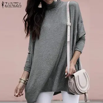 

ZANZEA Women's Blouse Casual Loose High Collar Long Sleeve Shirt Elegant Lady Solid Tunic Work Chic Blusas Womens Cltohings 5XL