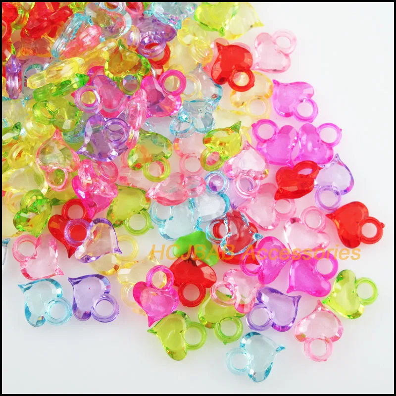 

180 New Tiny Heart Charms Acrylic Plastic Pendants Clear Mixed 11x13.5mm
