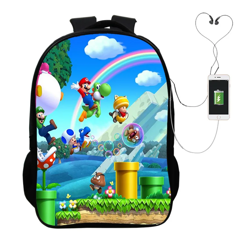 Популярная игра “Марио” Многофункциональный USB зарядный рюкзак для детей, для мальчиков, детей, подростков, мужские Школьные сумки дорожные сумки для ноутбуков