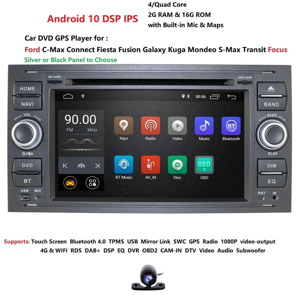 DSP IPS Android10.0 четырехъядерный RAM 2G Автомобильный DVD GPS Радио стерео для Ford Mondeo S max Focus C