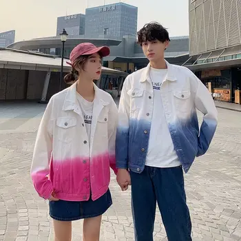

2020 Spring Women Loose Gradient Harajuku Denim jacket Plus size 3XL Casual Couple Clothes Coat Chaquetas mujer Jeans outerwear