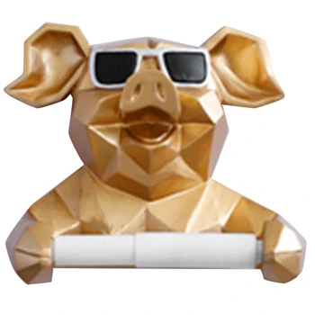 

Animal Tissue Box Figurine Hanging Tissue Holder Toilet Washroom Wall Home Decor Roll Paper Wall Mount,Lucky Pig,Golden