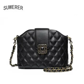 

SUWERER 2020 New Women Genuine Leather Bag real cowhide famous brand fashion bag Diamond Check Leather Women's shoulder bag