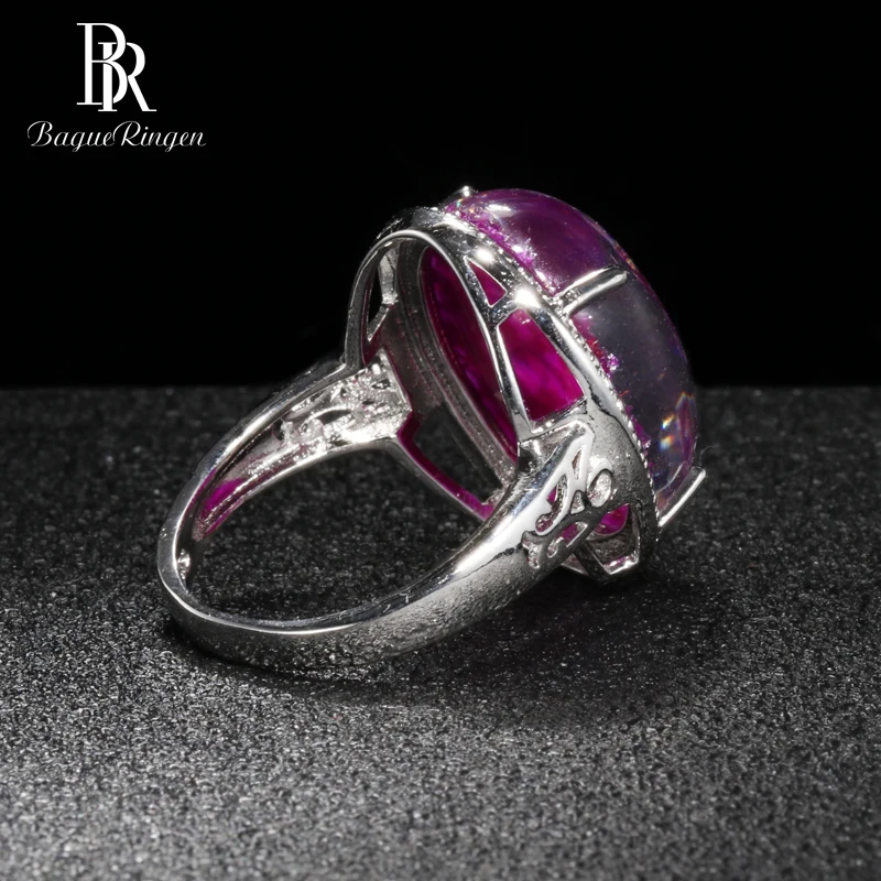 Bague Ringen, овальная форма, розовый, фиолетовый, голубой опал, серебро, 925, Ювелирное кольцо с камнями для женщин, аксессуар для женщин, подарок, вечерние