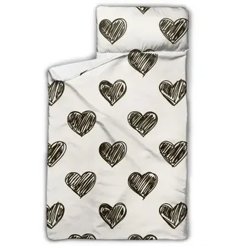 

Toddler Rolled Nap Mat Pad Anti-kick Quilt Artifact with Removable Pillow Polka Dot Of Heart Shape Baby Sleeping Bag