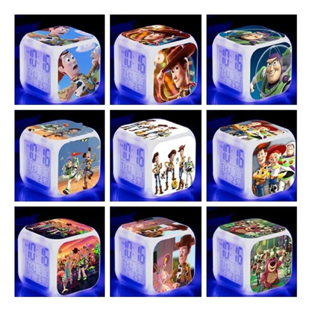 

Cartoon Toy Story 4 Alarm Clock Glowing LED Light Night Electronic Toy Forky Buzz Lightyear Woody Jessie ducky Figure Toys gift