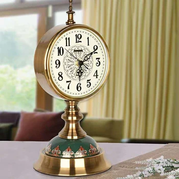 

Vintage Desk Clock Art Painted Gold Glass Design Non-Slip Base Silence Scanning Table Clock Bedroom Living Room Home Decoration