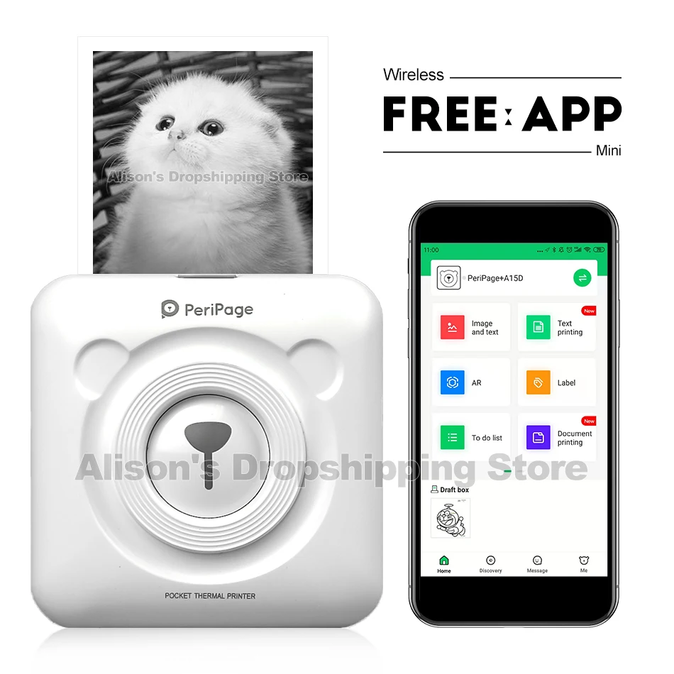 Карманный мини принтер 58 мм портативный Bluetooth беспроводной фотопринтер для