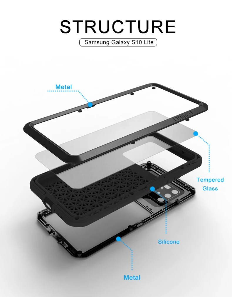 Original Love Mei 360 Armor Heavy Duty Metal Tank Case for Samsung Galaxy S21 S20 FE S10 S10e S9 Plus Note 10 20 Ultra Lite Pro