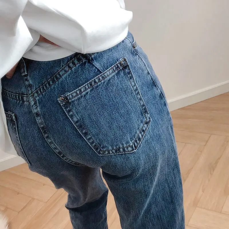 Simple blue jeans women fashion straight pants casual student OL office lady clothing holiday work wear
