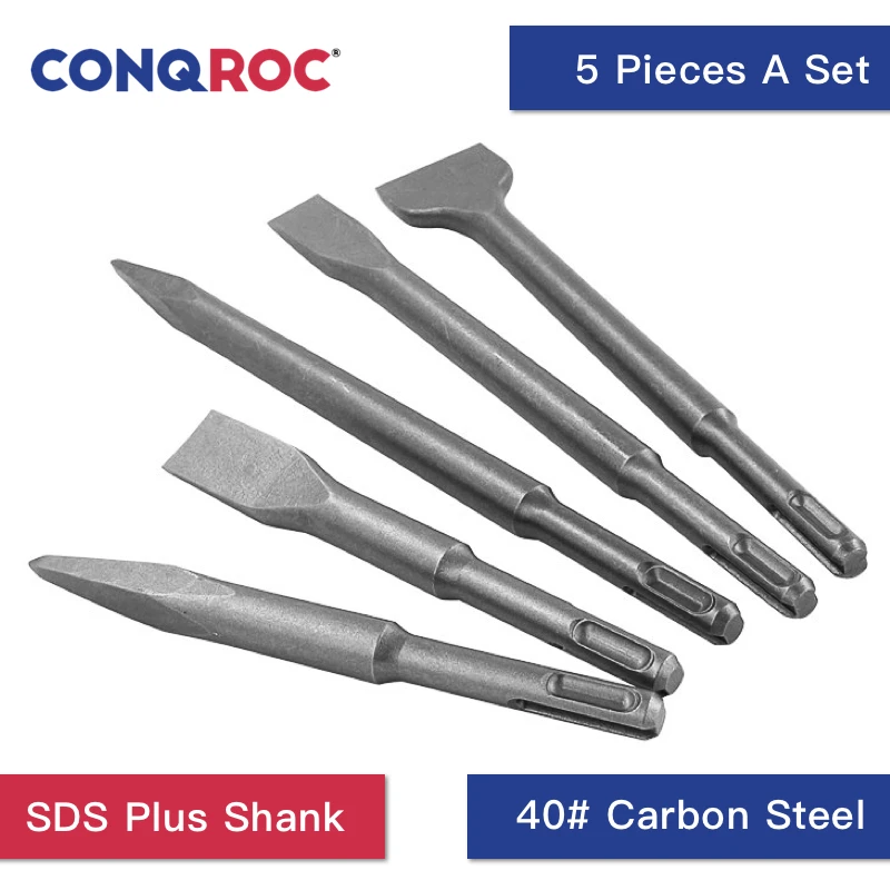 5 Pieces Different Types SDS Plus Chisel Bits Set for Electric Hammer Drill Bits Kit