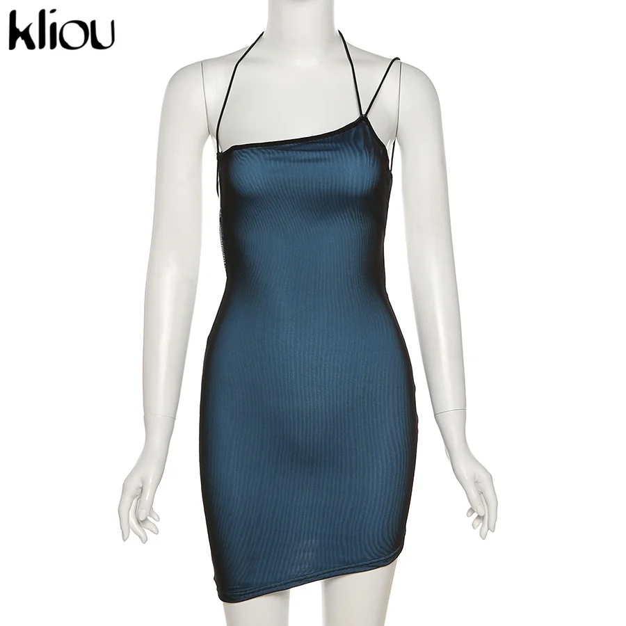 Kliou Mesh Halter Tie Up Baddie Dresses For Women 2021 Summer Casual Street Style Sexy Backless Sleeveless Mini Dress Female Hot business casual women