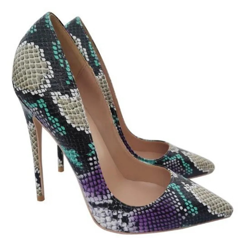 

Spell Snake Embossed Print Women Sexy Pointed Toe Extremely High Heels Ladies Slip On Stilettos Pumps Woman Party Dress Shoes 45
