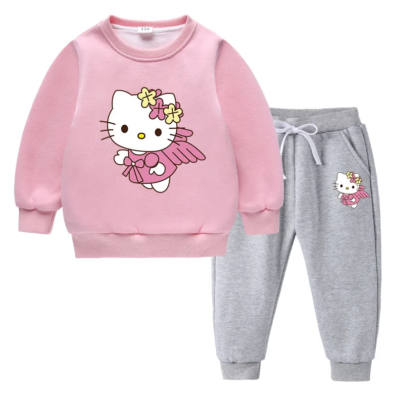 thumbnail image 1 of Hello Kitty lindo estampado niños Sudadera con capucha suéter traje más terciopelo grueso cálido niñas invierno de manga larga moda niños ropa, 1 of 5