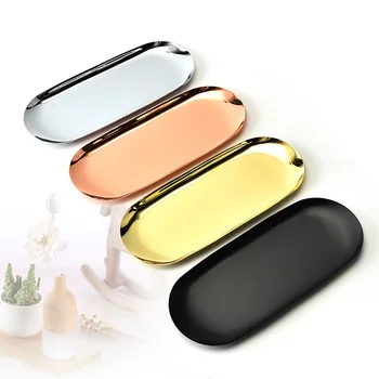 

New 2019 Colorful Metal Food Storage Tray For Kitchen Gold Oval Dotted Fruit Plate Jewellery Display Tray Decorative Jewelry