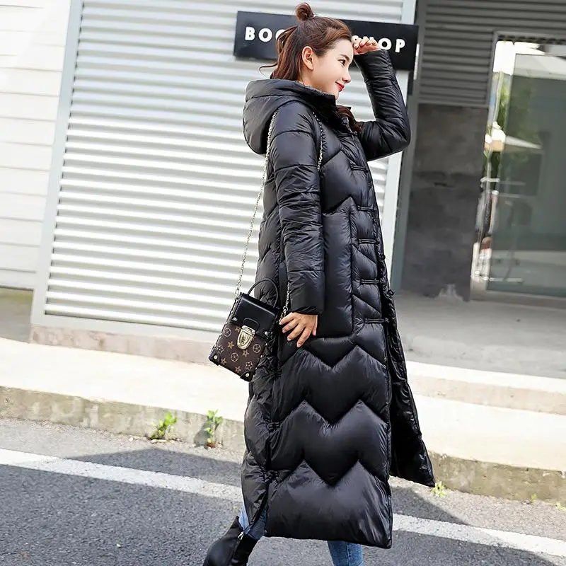 Зимний пуховик с капюшоном, тонкое длинное женское пальто, толстое теплое женское ветрозащитное пальто, парка с хлопковой подкладкой, китайский стиль - Цвет: Черный