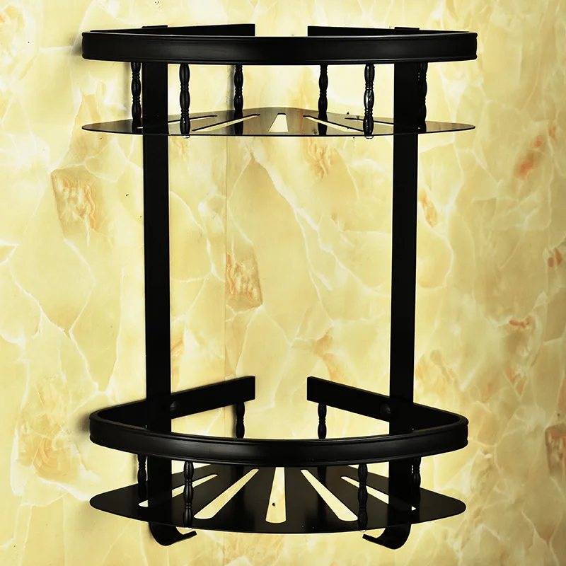 

Manufacturers Direct Selling Alumimum Black And White with Pattern Roman Tripod Double Layer Set Square Bathroom Rack