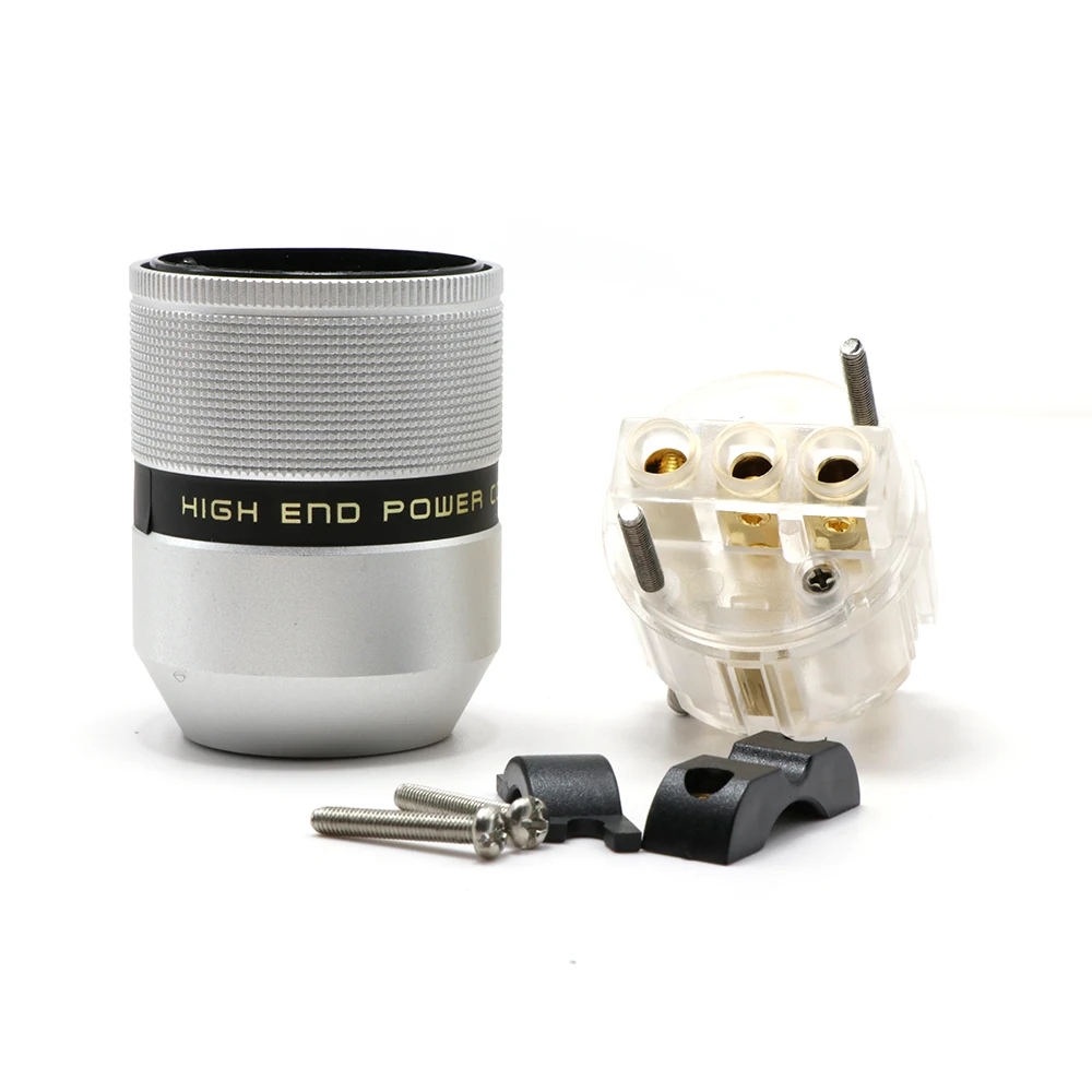 2pieces FA-074TE Hight Quality Transparent Power Schuko EU mains plug 24k Gold plated Schuko Mains Plug