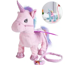 35 см электрическая ходячая плюшевая игрушка единорог чучело игрушка Электронная Музыка игрушечный Единорог для детей Веселые рождественские подарки