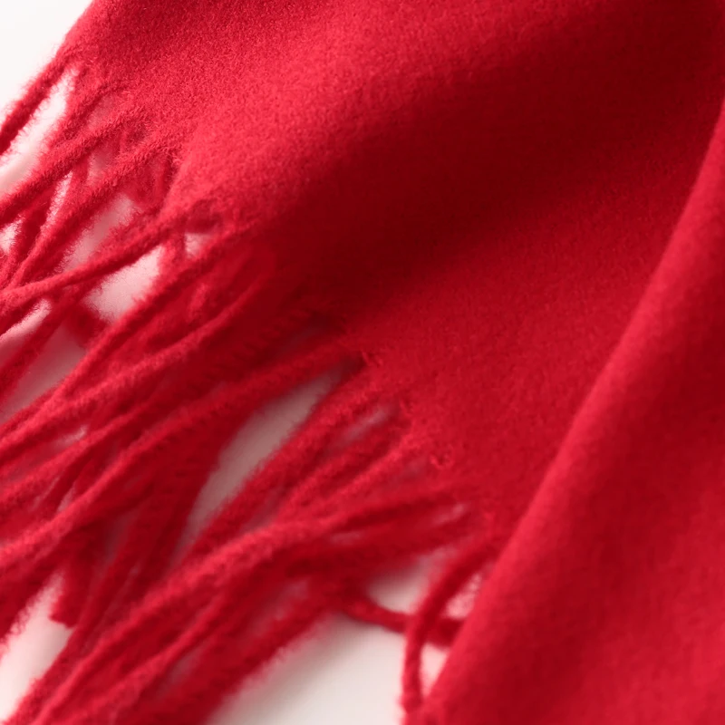 Зимний кашемировый шарф, Дамский зимний однотонный шарф с кисточками, толстый осенний шарф, шаль - Цвет: Big red
