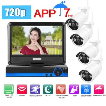 

7in 720P 1080p Monitor Wireless WIFI Security Camera System CCTV Surveillance 4CH NVR Kit