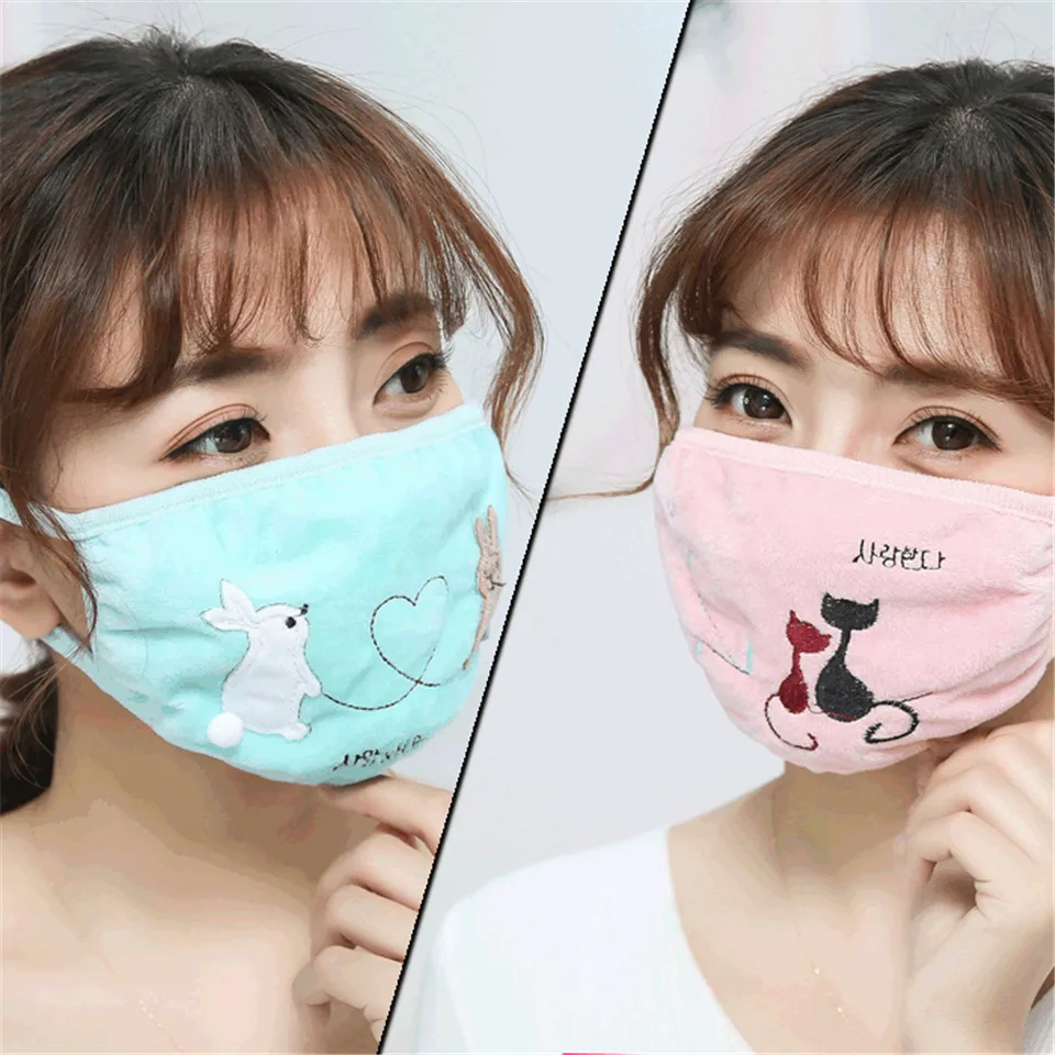 Cartoon Cat Pattern Mask Female Face Mask Cute Cotton Mouth Anti-dust Pollution Masks Winter Outdoor Warm Masker For Girls