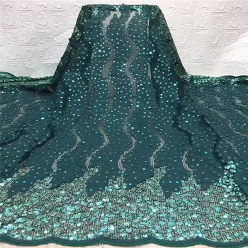 

Green French Laces Fabrics High Quality Tulle French Latest Sequin Lace Fabric 5yds Nigerian Lace Fabric 2020 High Quality Lace