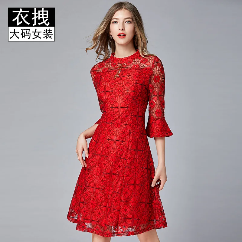 

Heavy Craft Brand Dress Popular Brand Debutante Mid-length Handmade Beading Europe And America Large Size Elegant Lace Dress