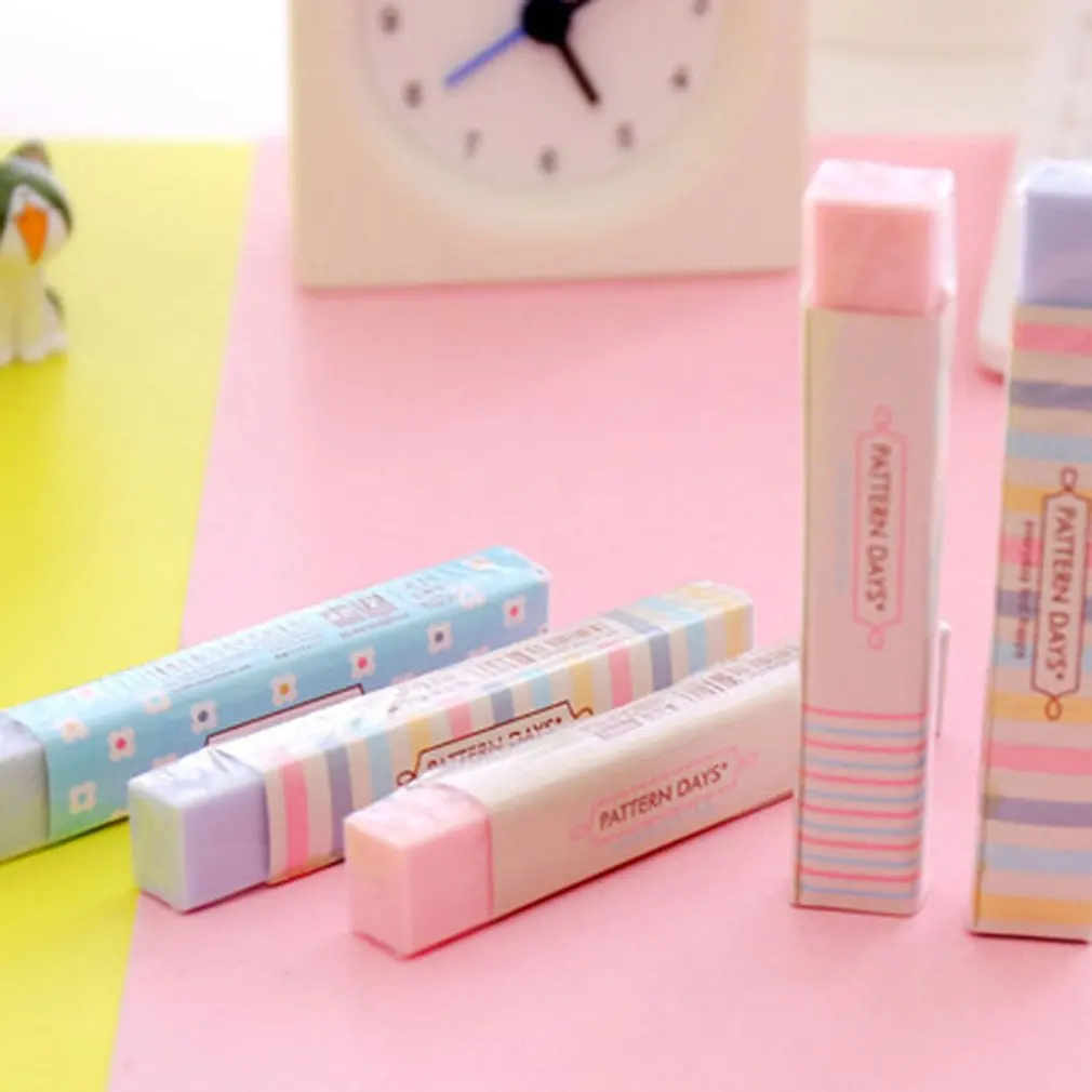 Best Cute Kawaii Heart Flower Rubber Erasers Lovely Stripe Pencil Eraser For Kids Gift Creative Korean Stationery Novelty Item