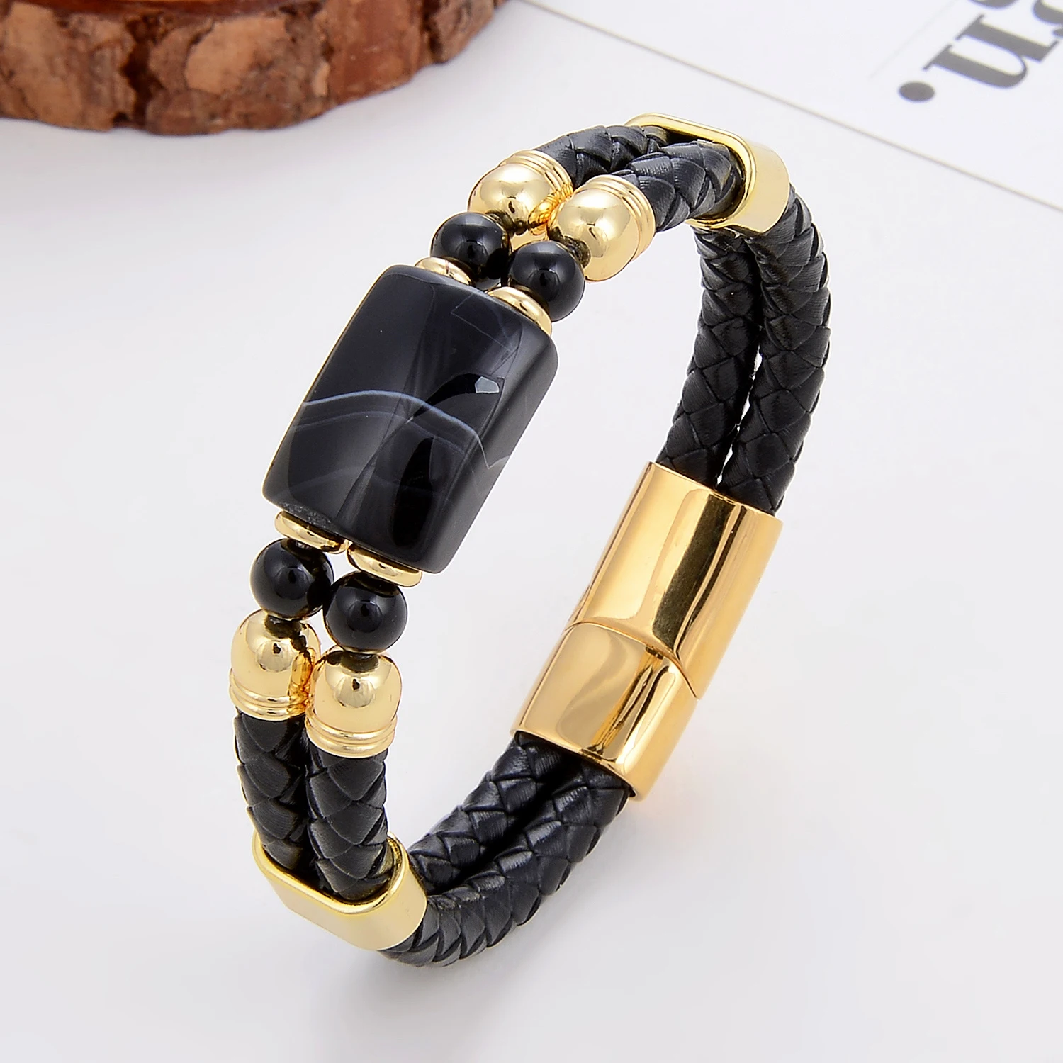 6 Style Natural Stone Bracelet For Women Classics Stainless Steel Magnetic Clasp Jewelry Black Leather Rope Chain Bracelet Homme