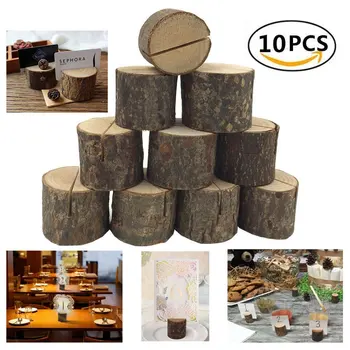 

10pcs Rustic Wood Table Numbers Holder Wood Place Card Holder Party Wedding Table Name Card Holder Memo Note Card Bracket