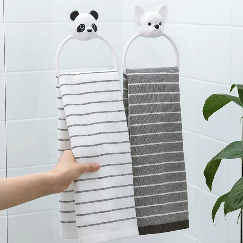 Towel Bars Fashion Hone Ring Panda Puppy Storage Rack Cartoon Rags Holder Bathroom