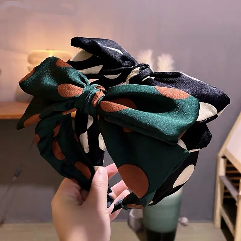 

2021 New Fashion Color Big Polka Dot Bow Headband For Woman Headwear Sweet Female Bezel Wide Plastic Hair Hoop Hair Accessories