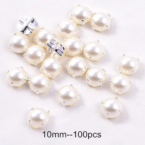 10mm--100pcs 5 мм-10 мм 100 шт белые жемчужные бусины для шитья Стразы с серебряными клешнями полукруглые жемчужины для свадебного платья Y3542 - Цвет: 10mm--100pcs