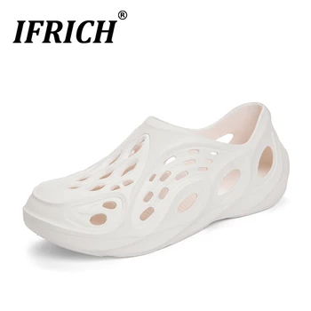 

Summer Slide Sandals For Man Black Men Slip On Garden Shoes Breathable Eva Sandals Mens Fretwork Beach Men Shoes Size 39-45